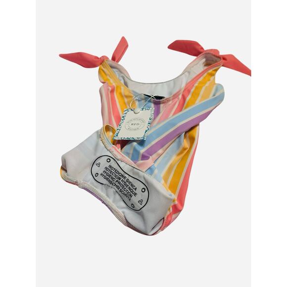Rylee Faith Designs Girls 2T Swimsuit One Piece Rainbow Stripe Bow Shoulder NWT - Picture 8 of 10